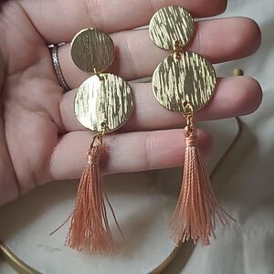 3/$16🎁 Pink Fringe Tassel Earring circle Pendant in Gold Alloy